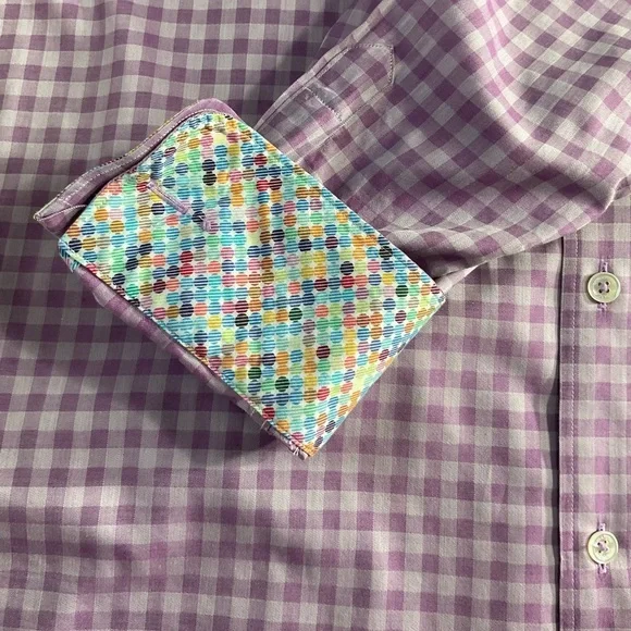 Bugatchi Dress Shirt Men’s Size L Purple Check Flip Turn Contrast Cuff - Picture 8 of 12